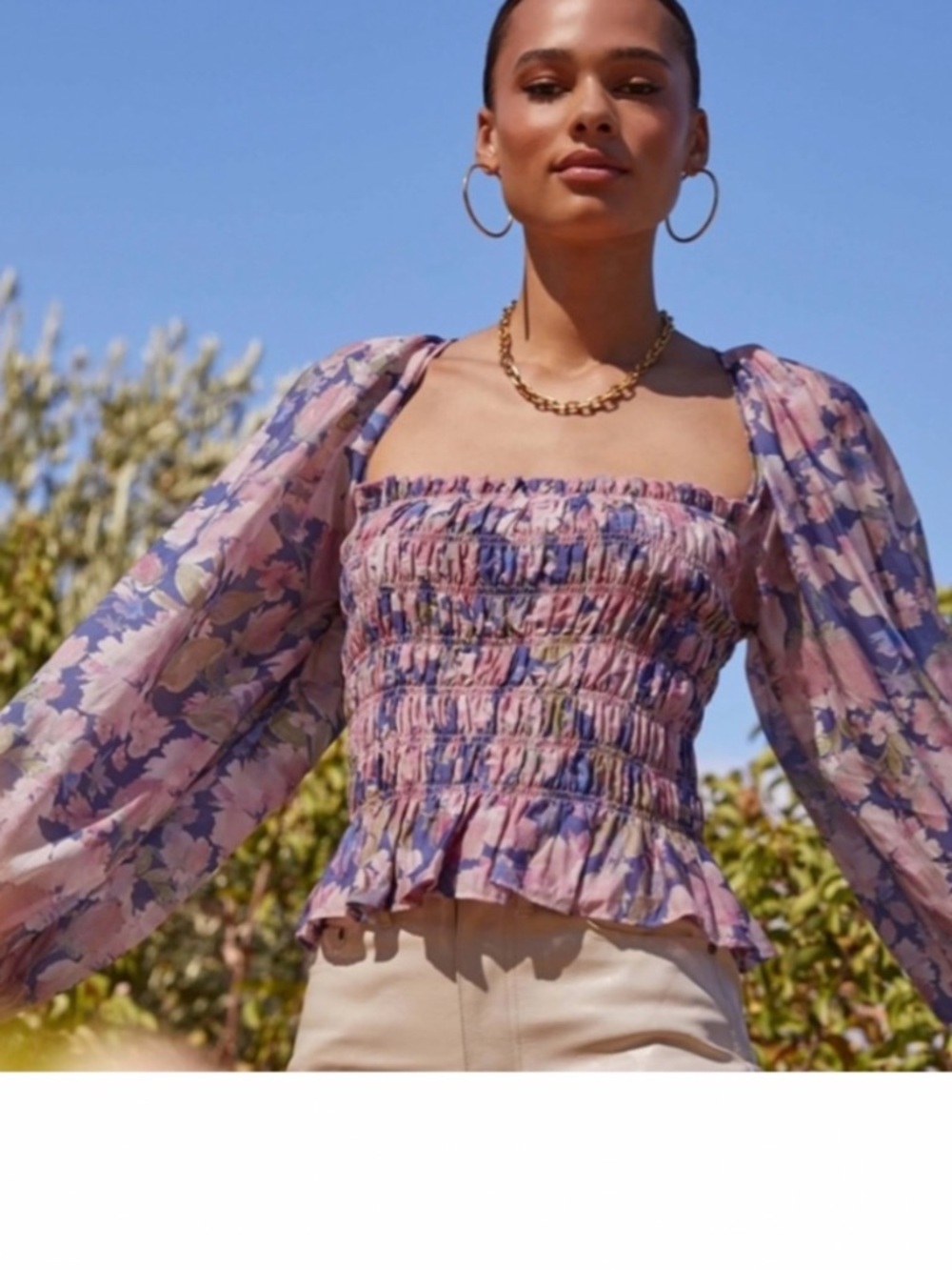 Astr Lavender Pink Floral Smocked Peplum Blouse